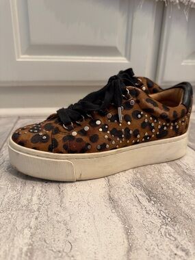 Joie Leopard-Print Studded Platform Sneakers - Black & Brown